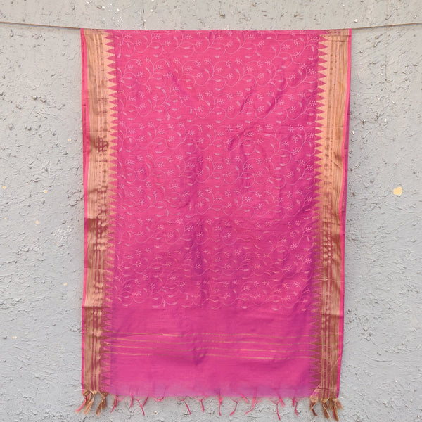 AAHANA - Self Embroidered Temple Border Dupatta Pink