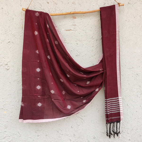 ABHIRUPA - Pure Cotton Handloom Bengal Weave Saree Maroon