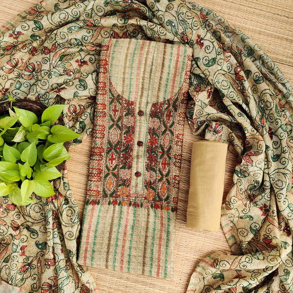 ANAMIKA - Cotton Silk Digital Print Top Fabric With Kaatha Work A Monochromic Bottom And A Digitally Printed Dupatta Green
