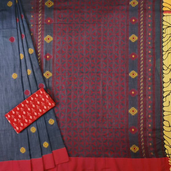 AROHI - Pure Cotton Bengal Weaves Grey Red