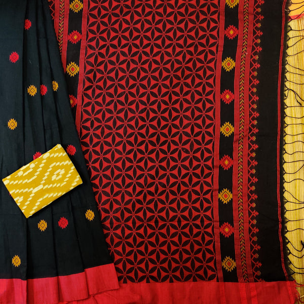 AROHI - Pure Cotton Bengal Weaves Saree Black