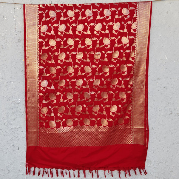 BANARAS - Banarasi Brocade Zari Woven Red Dupatta