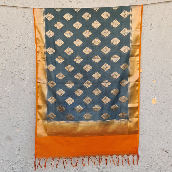 BANNO - Banarasi Brocade Grey And Orange Dupatta