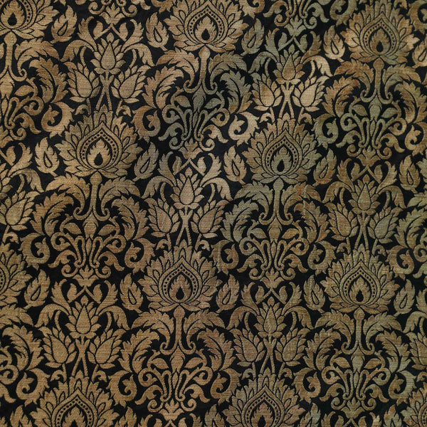 Banarasi Brocade Black With Beige Gold Zari All Over Pattern Woven Fabric