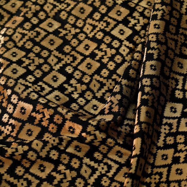 Banarasi Brocade Black With Gold Geometric All Over Pattern Woven Fabric