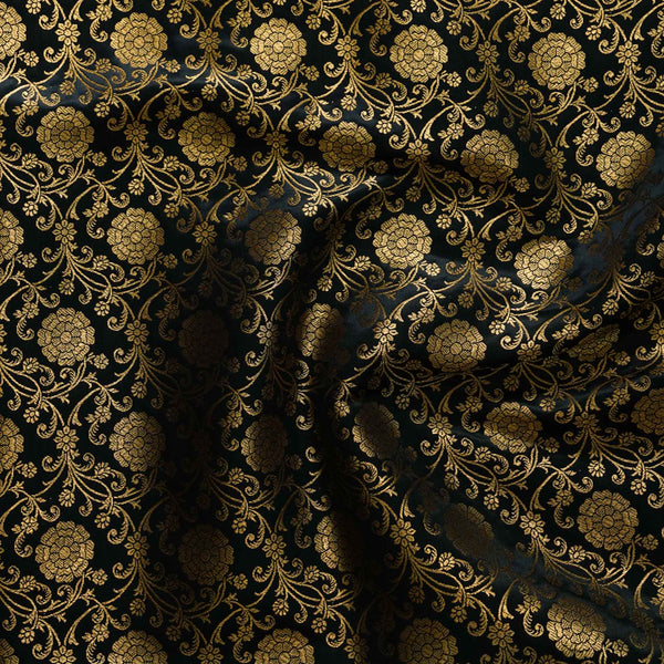 Banarasi Brocade Black With Gold Zari All Over Flower Bud Jaal Woven Fabric