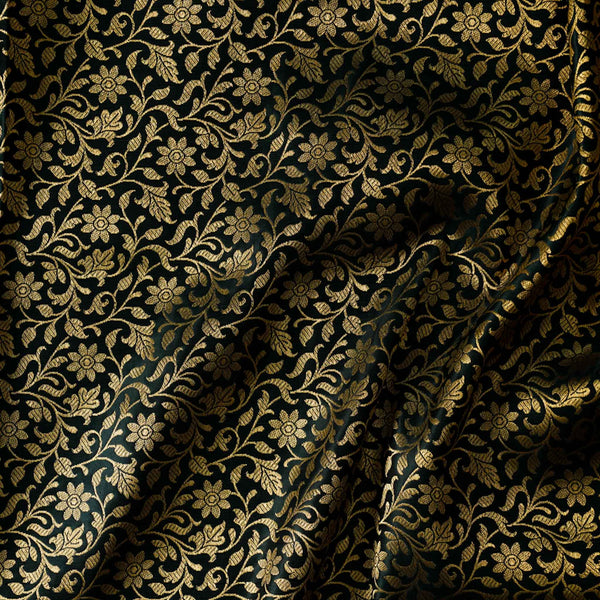 Banarasi Brocade Black With Gold Zari All Over Tiny Flower Jaal Woven Fabric