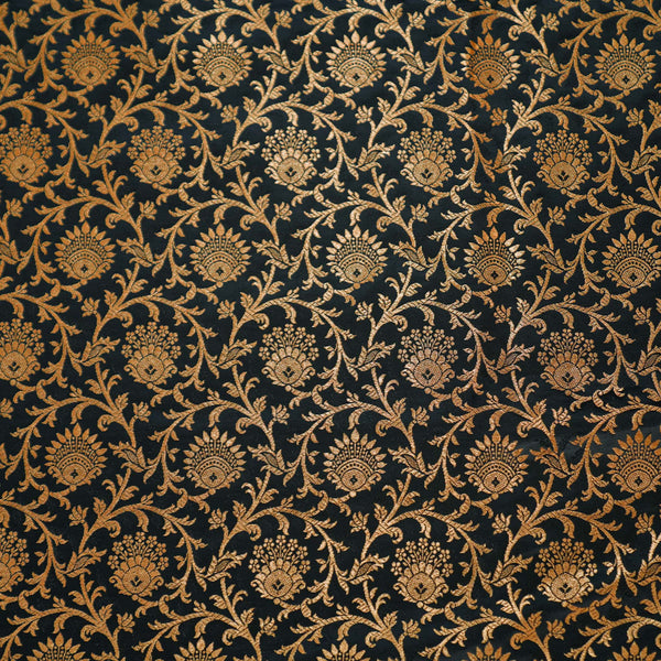 Banarasi Brocade Black With Gold Zari Jaal Woven Fabric