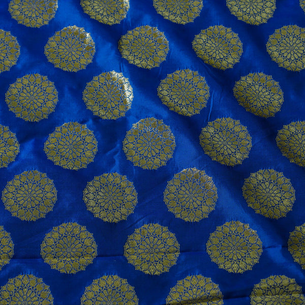 Banarasi Brocade Blue With Gold Chakra Weaves Woven Fabric