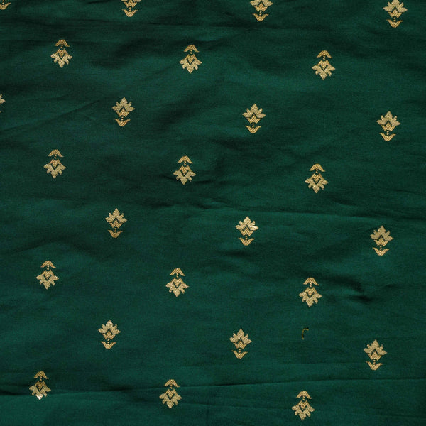 Banarasi Brocade Dark Green With Small Tiny Gold Single Flower Motif Woven Fabric