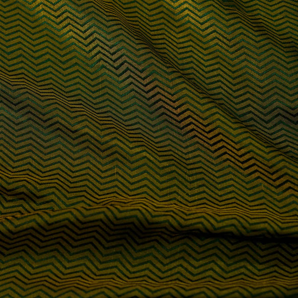 Banarasi Brocade Green Long Zig Zag Woven Fabric