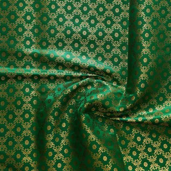 Banarasi Brocade Green With Gold Zari All Over Mesh Woven Fabric