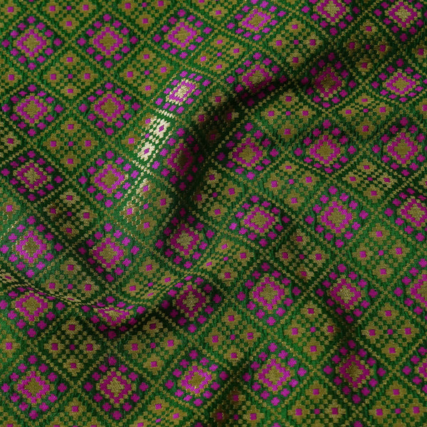 Banarasi Brocade Green With Pink Gold Patola Woven Fabric