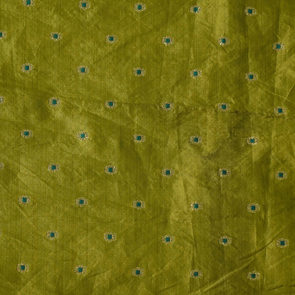 Banarasi Brocade Green With Tiny Dark Green Motifs Woven Fabric