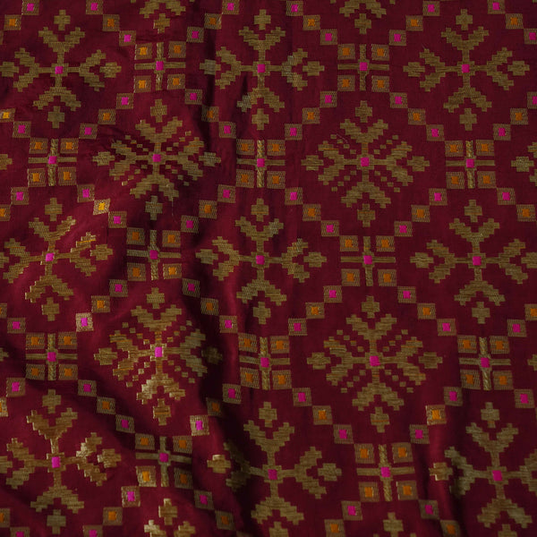 Banarasi Brocade Maroon Brown With Gold Patola Woven Fabric