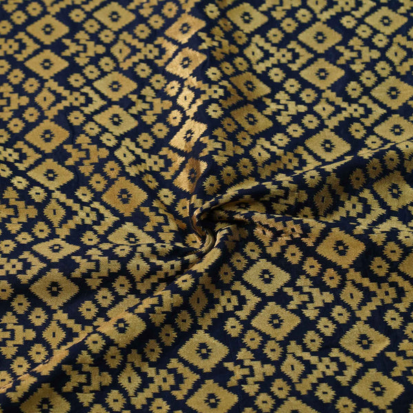 Banarasi Brocade Navy Blue With Gold Geometric All Over Pattern Woven Fabric