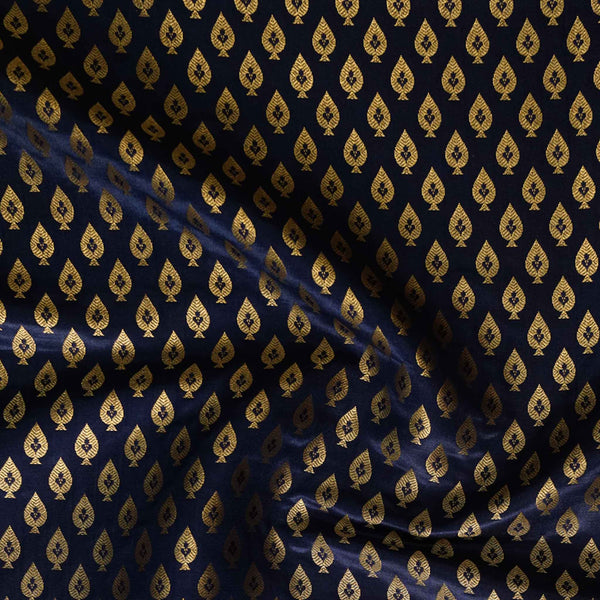 Banarasi Brocade Navy Blue With Gold Zari Spade Motif Woven Fabric