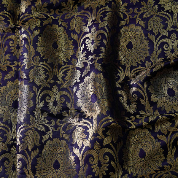 Banarasi Brocade Navy Blue With Wild Flower All Over Woven Fabric