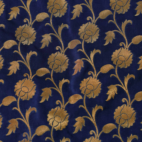 Banarasi Brocade Navy With GoldFloral Jaal Woven Fabric