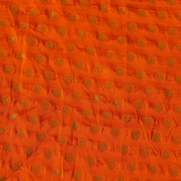 Banarasi Brocade Orange With Gold Polka Woven Fabric