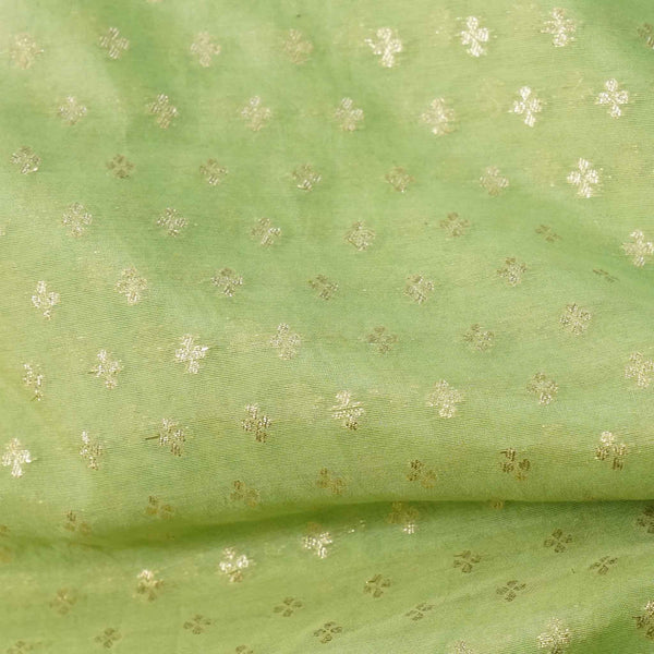 Banarasi Brocade Pastel Green With Small Gold Flower Motif Woven Fabric