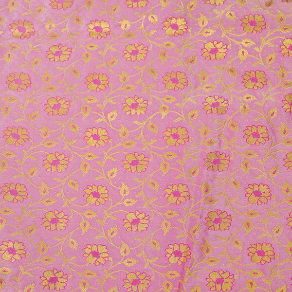 Banarasi Brocade Pastel Pink With Beautiful Gold Floral Jaal Woven Fabric