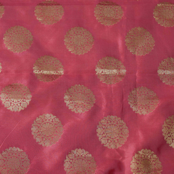 Banarasi Brocade Peach With Gold Chakra Weaves Woven Fabric