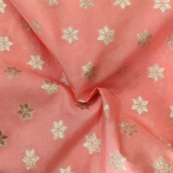 Banarasi Brocade Peach With Gold Stars Woven Fabric