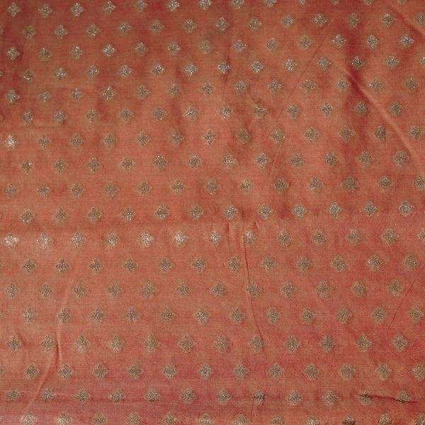 Banarasi Brocade Peach With Tiny Gold Four Petal Buttis Woven Fabric