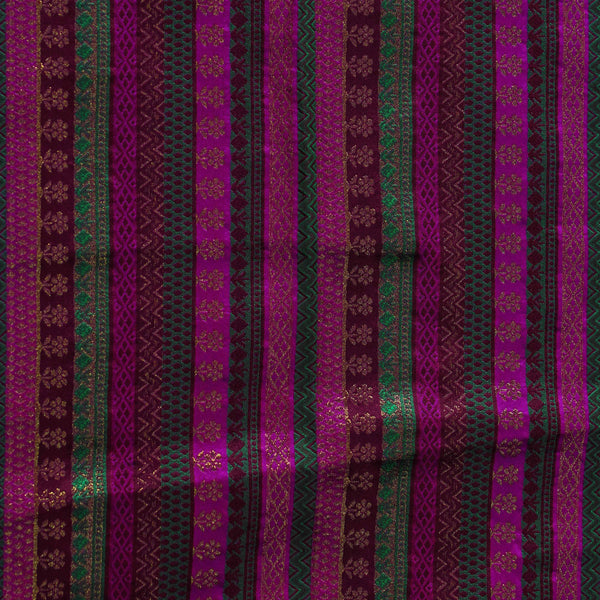 Banarasi Brocade Pink Green Intricate Stripes Woven Fabric