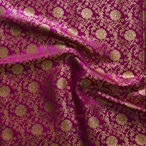 Banarasi Brocade Pink With Gold Zari All Over Flower Bud Jaal Woven Fabric