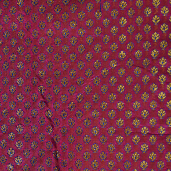 Banarasi Brocade Pink With Tiny Gold Blue Motifs Woven Fabric