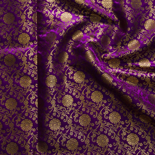 Banarasi Brocade Purple With Gold Zari All Over Flower Bud Jaal Woven Fabric