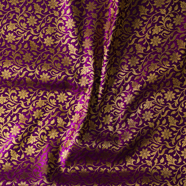 Banarasi Brocade Purple With Gold Zari All Over Tiny Flower Jaal Woven Fabric