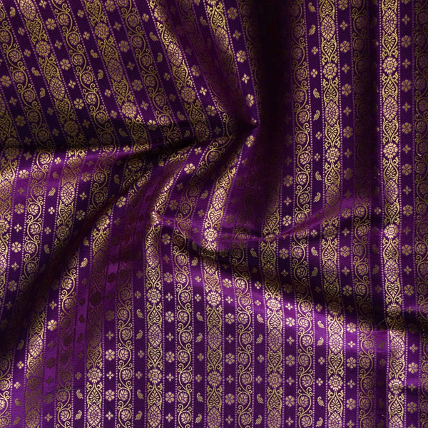 Banarasi Brocade Purple With Gold Zari Stripes Border Woven Fabric