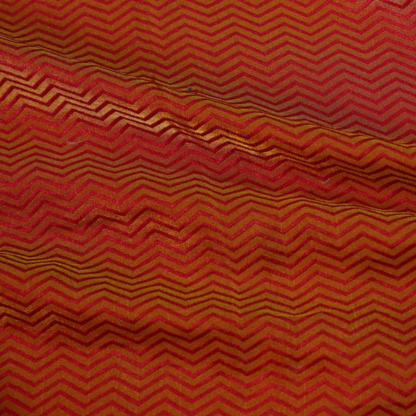 Banarasi Brocade Red Long Zig Zag Woven Fabric