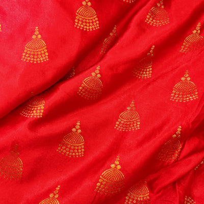 Banarasi Brocade Brown With Gold Zari Spade Motif Woven Fabric - Sanskruti