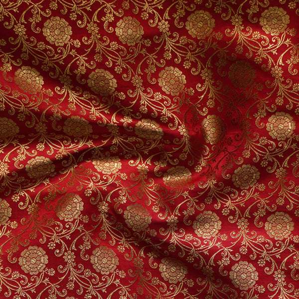 Banarasi Brocade Red With Gold Zari All Over Flower Bud Jaal Woven Fabric