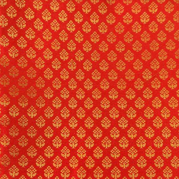 Banarasi Brocade Red With Tiny Gold Buttis Handwoven Fabric