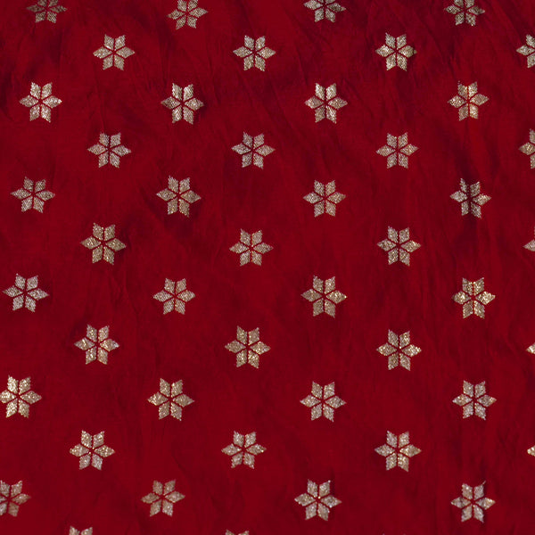 Banarasi Brocade Red With Tiny Gold Flower Motifs Woven Fabric