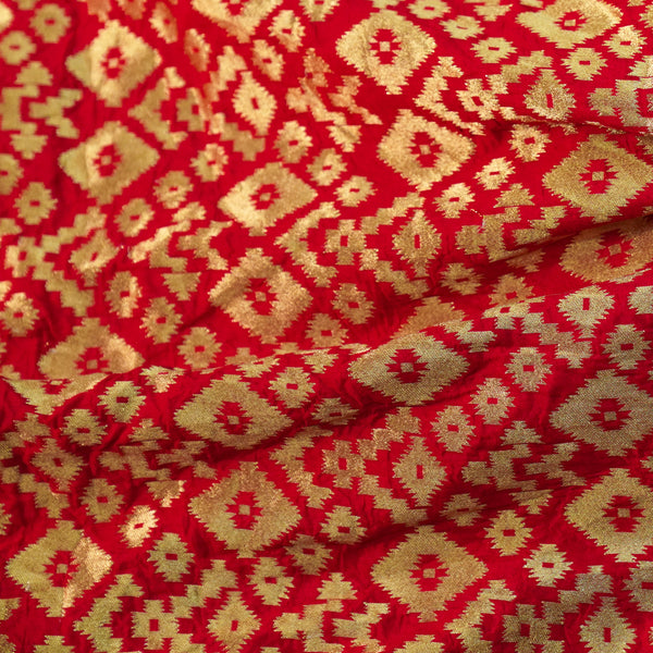 Banarasi Brocade Reddish With Gold Geometric All Over Pattern Woven Fabric