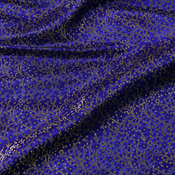 Banarasi Brocade Royal Blue With All Over Cherry Tree Woven Fabric