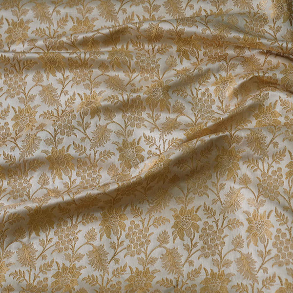 Banarasi Brocade Royal Cream With All Over Flower Pattern Woven Fabric