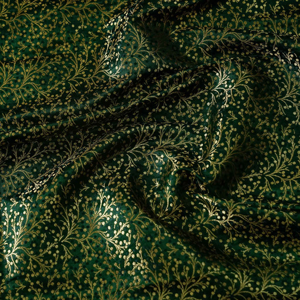 Banarasi Brocade Royal Dark Green With All Over Cherry Tree Woven Fabric