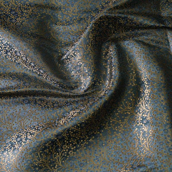 Banarasi Brocade Royal Grey With All Over Cherry Tree Woven Fabric