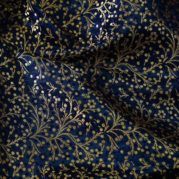 Banarasi Brocade Royal Navy Blue With All Over Cherry Tree Woven Fabric