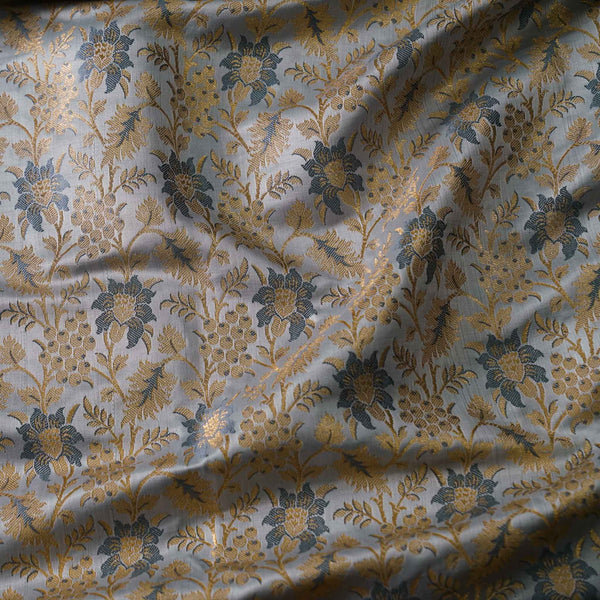 Banarasi Brocade Royal Pastel Grey With All Over Flower Pattern Woven Fabric