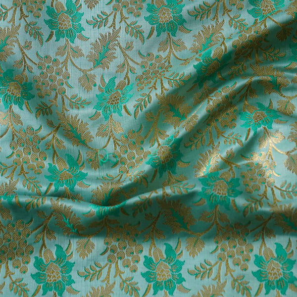 Banarasi Brocade Royal Pastel Mint With All Over Flower Pattern Woven Fabric