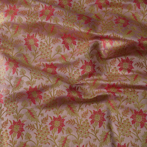 Banarasi Brocade Royal Pastel Pink With All Over Flower Pattern Woven Fabric