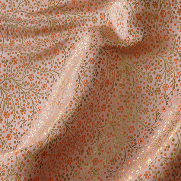 Banarasi Brocade Royal Peach With All Over Cherry Tree Woven Fabric